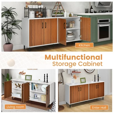 Costway Buffet Server Sideboard Kitchen Storage Cabinet Cupboard With Shelves & 4 Doors 7 Costway Buffet Server Sideboard Kitchen Storage Cabinet Cupboard With Shelves & 4 Doors - Image 5