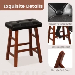 Costway Set Of 2 Upholstered Barstools 24''/29'' Backless Rubberwood Dining Chairs Black&Brown -Costway GUEST e655ae58 d5fb 4f9e 9239 bf4f6dcee30b
