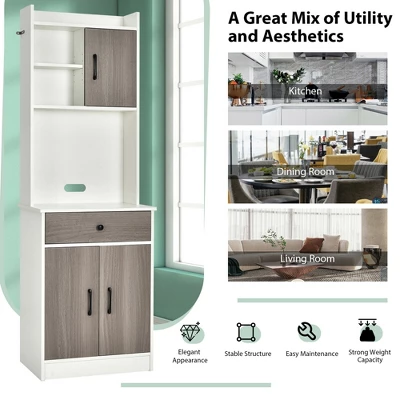 Costway 3-Door 71'' Kitchen Buffet Pantry Storage Cabinet W/Hutch Adjustable Shelf White 5 Costway 3-Door 71'' Kitchen Buffet Pantry Storage Cabinet W/Hutch Adjustable Shelf White - Image 3