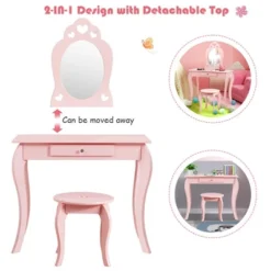 Costway Kids Vanity Set Princess Makeup Dressing Play Table Set W/Mirror -Costway GUEST e6de3c06 b0f9 4aff 92d7 72a942ebb3b7