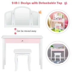 Costway Kids Vanity Set Princess Makeup Dressing Play Table Set W/Mirror White Pink -Costway GUEST e737b925 e9e2 414f b47f af4aa94c6f8c