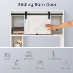 Costway Over The Toilet Bathroom Storage Cabinet With Sliding Barn Door & Shelves White -Costway GUEST e743525b 10f1 4f4d aeee 7bf4e60d27b1