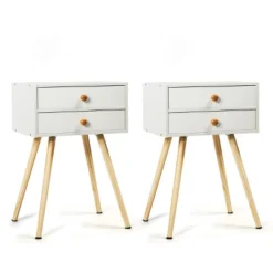 Costway 2PCS Mid Century Modern 2 Drawers Nightstand In White Sofa Side Table End Table -Costway GUEST e76bf9d2 978c 4de1 8dcc 77972390f1ac