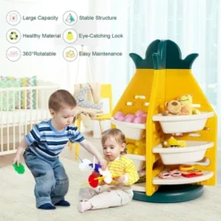 Costway Kids Toy Storage Organizer 360° Revolving Pineapple Shelf W/Plastic Bins -Costway GUEST e7c39087 e45d 4a8f bb7c b31d45a52fe9