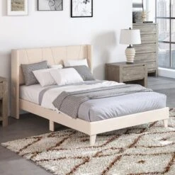 Costway Full/Queen Size Upholstered Bed Frame With Elastic Pockets Mattress Foundation Beige -Costway GUEST e80d5761 1218 42a9 8a75 0ab1d01c2b12