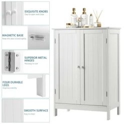 Costway Bathroom Floor Storage Cabinet Double Door Kitchen Cupboard Shoe Cabinet White -Costway GUEST e834fff9 abb1 48b4 ae9c d19611269130