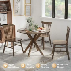 Costway Modern Round Wood Dining Table 35'' W/ Solid Wood Legs& Base For Home, Office -Costway GUEST e83f177c 22b6 4027 b94c 21ddfcb9536c