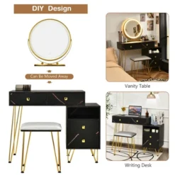Costway Vanity Table Stool Set Dimmer LED Mirror Large Storage Cabinet Drawer Walnut BlackBrownWhite -Costway GUEST e851c7da 7fe3 409b 9b24 4c35fa268062