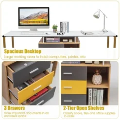 Costway 87'' Two Person Computer Desk Adjustable L-Shaped Office Desk W/Shelves & Drawers 17 Costway 87'' Two Person Computer Desk Adjustable L-Shaped Office Desk W/Shelves & Drawers -Costway GUEST e86132bc bb8f 41e3 9aaf 0d37792c2d0b