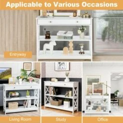 Costway 3-Tier Console Table X-Design Sofa Entryway Table With Drawer & Shelves Gray Espresso -Costway GUEST e8836496 07f8 4ebb 9276 5da465478a7b