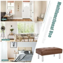 Costway Ottoman Footrest Stool PU Leather Rectangular Seat W/Metal Legs Brown/Black -Costway GUEST e8d8d66b febb 454f 9bde 446786c1d378