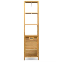Costway Bathroom Tilt-out Laundry Hamper Bamboo Tower Hamper W/3-Tier Shelves -Costway GUEST e8e1a67c 8f78 4786 8d28 1efe00de6ebb