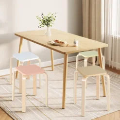 Costway Set Of 4 Colorful Square Stools Stackable Wood Stools With Anti-slip Felt Mats -Costway GUEST e8f6fbd7 f055 4d48 accd fa0ce8bb95c7