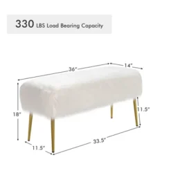 Costway Fauxfur Ottoman Bench Modern Vanity Bench Stool W/ Golden Legs WhitePink -Costway GUEST e90de4c9 1ac8 4f82 b279 3b18c166542b