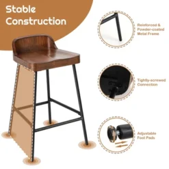 Costway Industrial 24.5'' Bar Stool Counter Height Saddle Seat Kitchen Stool W/ Low Back -Costway GUEST e9526ee2 6547 4de6 9349 476f71d61c25