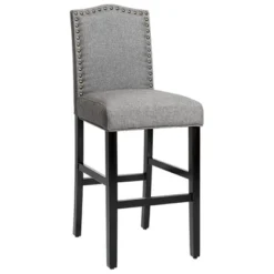 Costway Set Of 2 Bar Stools 30'' Upholstered Kitchen Rubber Wood Full Back Chairs Gray -Costway GUEST e985006d 585d 44dd bf5b 4ee9c2517724