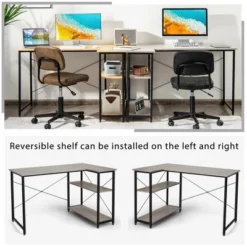 Costway 48'' Reversible L Shaped Computer Desk Home Office Table Adjustable Shelf BrownGrayNatural -Costway GUEST e9958e37 19f8 4240 aea0 2a0041b63a67