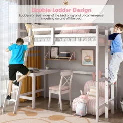 Costway Twin Loft Bed Frame W/Desk Angled And Built-in Ladder Solid Wooden Frame WhiteGreyExpresso -Costway GUEST ea40974c 2cd5 4637 ae15 d96115875558