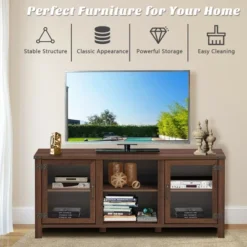 Costway TV Stand Entertainment Center For TV's Up To 65'' W/ Storage Cabinets Walnut -Costway GUEST ea671e16 b168 4b87 a679 19bb1a67a97c