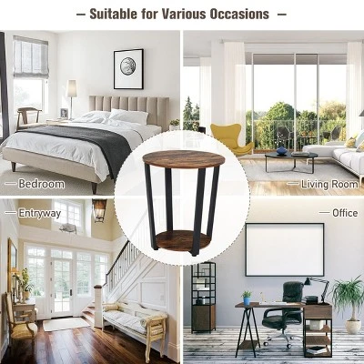 Costway Set Of 2 Industrial End Table Metal Frame W/ Shelf 5 Costway Set Of 2 Industrial End Table Metal Frame W/ Shelf - Image 3