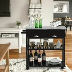 Costway Rolling Kitchen Island Trolley Cart Stainless Steel Flip Tabletop W/ Drawer Brown -Costway GUEST ea8ad55a 7e11 4b49 a011 853212e554cc