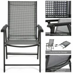 Costway 2PCS Folding Chairs Steel Frame Patio Garden Outdoor W/ Armrest & Footrest -Costway GUEST eadc6f30 1f7c 4cb9 b231 ed06453776a8