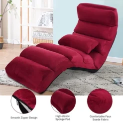 Costway Folding Lazy Sofa Chair Stylish Sofa Couch Bed Lounge Chair W/Pillow Burgundy -Costway GUEST eadf1a3d 918c 4c42 a83e 2ce85dc741d3