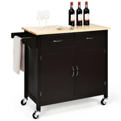 Costway Modern Rolling Kitchen Cart Island Wood Top Storage Trolley Cabinet Utility Brown -Costway GUEST eaef5083 c514 4ab5 8a5e 828393506ae1