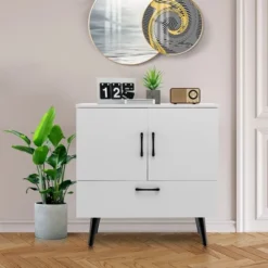 Costway Mid Century Storage Cabinet Accent Buffet Sideboard Entryway Kitchen White Brown -Costway GUEST eb0e59b1 f4ab 4a8b ac18 c57d4dfc6853