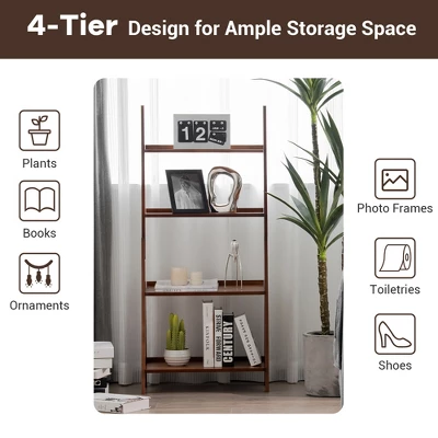 Costway 4 Tiers Bamboo Ladder Shelf Bookcase Storage Organizer Plant Flower Stand 9 Costway 4 Tiers Bamboo Ladder Shelf Bookcase Storage Organizer Plant Flower Stand - Image 7