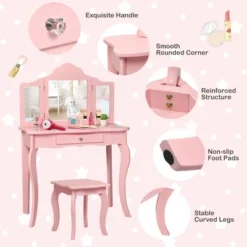 Costway Kids Vanity Table & Stool Princess Dressing Make Up Play Set For Girls Pink 15 Costway Kids Vanity Table & Stool Princess Dressing Make Up Play Set For Girls Pink -Costway GUEST eb32362e 6382 4bfa 9882 50c596e35e37