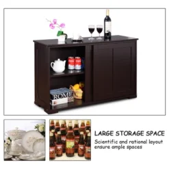 Costway Kitchen Storage Cabinet Sideboard Buffet Cupboard Wood Sliding Door Pantry Brown -Costway GUEST eb5a55f7 c0bd 48bc b85e 5302111621c8