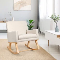 Costway Mid Century Fabric Rocking Chair Upholstered Accent Armchair Lounge Chair Beige/Gray 15 Costway Mid Century Fabric Rocking Chair Upholstered Accent Armchair Lounge Chair Beige/Gray -Costway GUEST eb920bae a2e9 415b ab45 e8f16891f19e