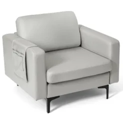 Costway Modern Leathaire Fabric Accent Armchair Single Sofa W/ Side Storage Pocket -Costway GUEST ebaf95ee c575 454b b964 52bc2a65e8c0
