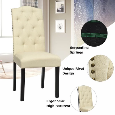 Costway Set Of 4 Tufted Dining Chair Upholstered W/ Nailhead Trim & Rubber Wooden Legs 8 Costway Set Of 4 Tufted Dining Chair Upholstered W/ Nailhead Trim & Rubber Wooden Legs - Image 6