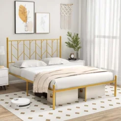 Costway Full/Queen/Twin Size Metal Platform Bed Frame Vintage Headboard Mattress Foundation Gold -Costway GUEST ebd27955 0bd9 4df6 9947 2417333328f0