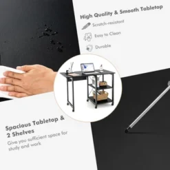 Costway Rolling Computer Desk Folding Writing Office Desk Storage Shelves Black -Costway GUEST ebdb10e2 3631 4d56 a238 499c94e5a1d4
