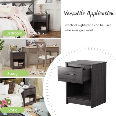 Costway 2PCS Nightstand With Drawer Storage Shelf Wooden End Side Table Bedroom Brown / Black / Natiral 8 Costway 2PCS Nightstand With Drawer Storage Shelf Wooden End Side Table Bedroom Brown / Black / Natiral - Image 6