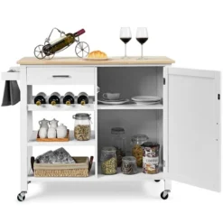 Costway 4-Tier Wood Kitchen Island Trolley Cart Storage Cabinet W/ Wine Rack White -Costway GUEST ec8d9465 34ae 4d53 8dc0 dcc779ab612b
