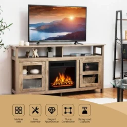 Costway 58'' Fireplace TV Stand W/18'' 1500W Electric Fireplace Up To 65'' Grey -Costway GUEST ecaa2a6d 38f8 4fed 909f 62ef2c73ff8b