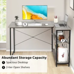 Costway 48'' Reversible L Shaped Computer Desk Home Office Table Adjustable Shelf BrownGrayNatural -Costway GUEST ecb34691 c21e 425d 92e2 7aab0131aa59