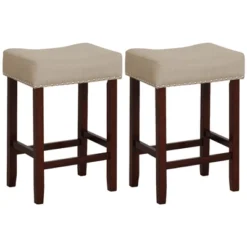 Costway Set Of 2 Bar Stools Counter Height Saddle Kitchen Chairs With Wooden Legs -Costway GUEST ecc5053a 2c48 4c79 958c 57727969657f
