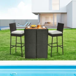Costway Patio Wicker Barstools Bar Height Chairs W/ Cushions Backyard Off White -Costway GUEST ecd09bfd 22e3 4956 ac9d fca1f90c5c5c
