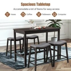 Costway 5PCS Bar Table Set Counter Height Table & Upholstered Saddle Stools Set For 4 19 Costway 5PCS Bar Table Set Counter Height Table & Upholstered Saddle Stools Set For 4 -Costway GUEST ece2ca04 7302 4c2d aad4 d47a939ee194