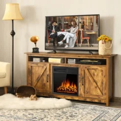 Costway 60'' Industrial Fireplace TV Stand W/18'' 750W/1500W Electric Fireplace