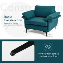 Costway Modern Fabric Accent Armchair Upholstered Single Sofa W/ Metal Legs BlueGrey -Costway GUEST ed33759d a767 4771 ad8a b8a142d05597