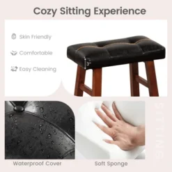 Costway Set Of 2 Upholstered Barstools 24''/29'' Backless Rubberwood Dining Chairs Black&Brown -Costway GUEST ed472b27 4d14 4b14 ab73 4683b55f3a50