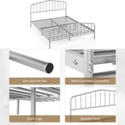 Costway Queen Size Metal Bed Frame Platform Headboard & Footboard W/Storage Sliver -Costway GUEST ed510918 30db 4a61 a932 b719f2ccc442