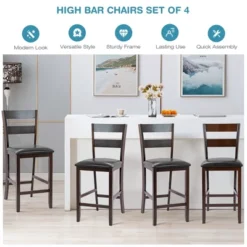 Costway 4-Pieces Bar Stools Counter Height Chairs W/ PU Leather Seat Espresso -Costway GUEST ed845bb8 48c7 4bec b8f3 630e24f16e6b