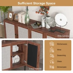 Costway Rattan Buffet Sideboard Wine Cabinet Cupboard With Adjustable Shelf Oak/Walnut -Costway GUEST edb28555 ce04 4790 a6b7 64737b8ec257